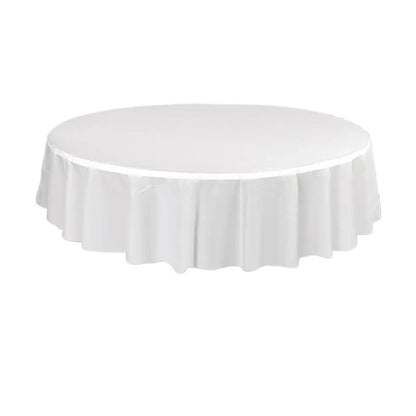 10pcs Round Tablecloth Solid Color Waterproof PEVA Table Cover 213cm Diameter - White