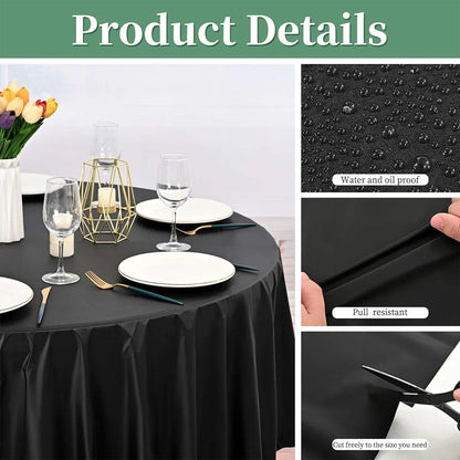 10pcs Round Tablecloth Solid Color Waterproof PEVA Table Cover 213cm Diameter - White