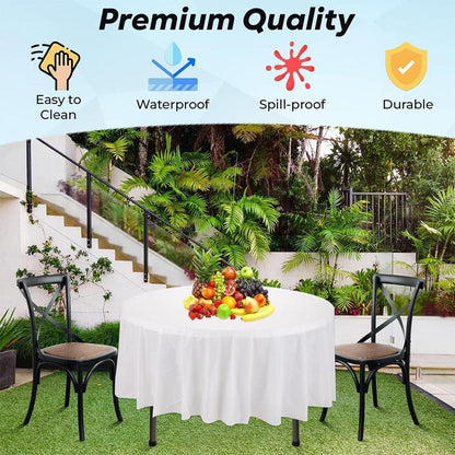 10pcs Round Tablecloth Solid Color Waterproof PEVA Table Cover 213cm Diameter - White