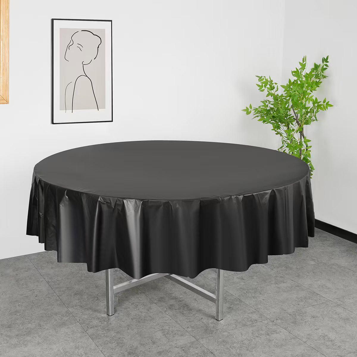 10pcs Round Tablecloth Solid Color Waterproof PEVA Table Cover 213cm Diameter - White