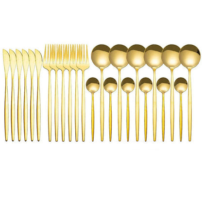 24PCS Stainless Steel Cutlery Set Knife Fork Spoon Set Durable Flatware Dining - Silver gift box set
