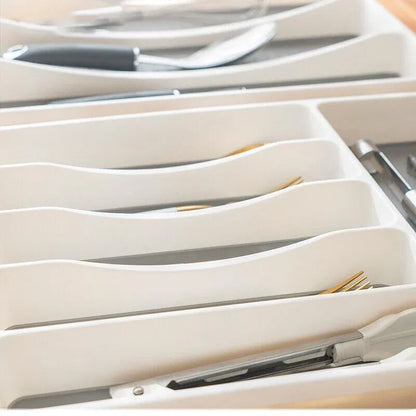 Kitchen Cutlery Large Tray Utensil Organiser Drawer Insert Divider Multi-Purpose - Grey