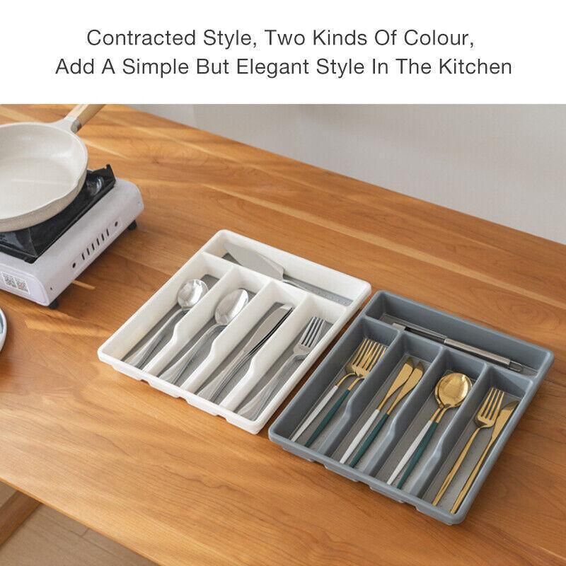 Kitchen Cutlery Large Tray Utensil Organiser Drawer Insert Divider Multi-Purpose - Grey