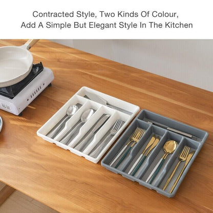 Kitchen Cutlery Large Tray Utensil Organiser Drawer Insert Divider Multi-Purpose - Grey