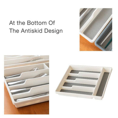 Kitchen Cutlery Large Tray Utensil Organiser Drawer Insert Divider Multi-Purpose - Grey