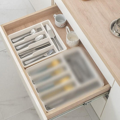 Kitchen Cutlery Large Tray Utensil Organiser Drawer Insert Divider Multi-Purpose - Grey
