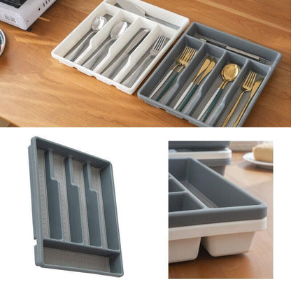 Kitchen Cutlery Large Tray Utensil Organiser Drawer Insert Divider Multi-Purpose - Grey