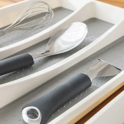 Kitchen Cutlery Large Tray Utensil Organiser Drawer Insert Divider Multi-Purpose - Grey
