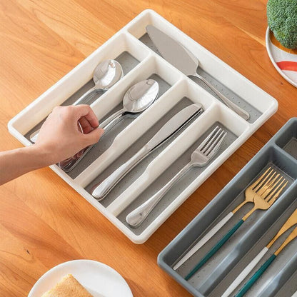 Kitchen Cutlery Large Tray Utensil Organiser Drawer Insert Divider Multi-Purpose - White