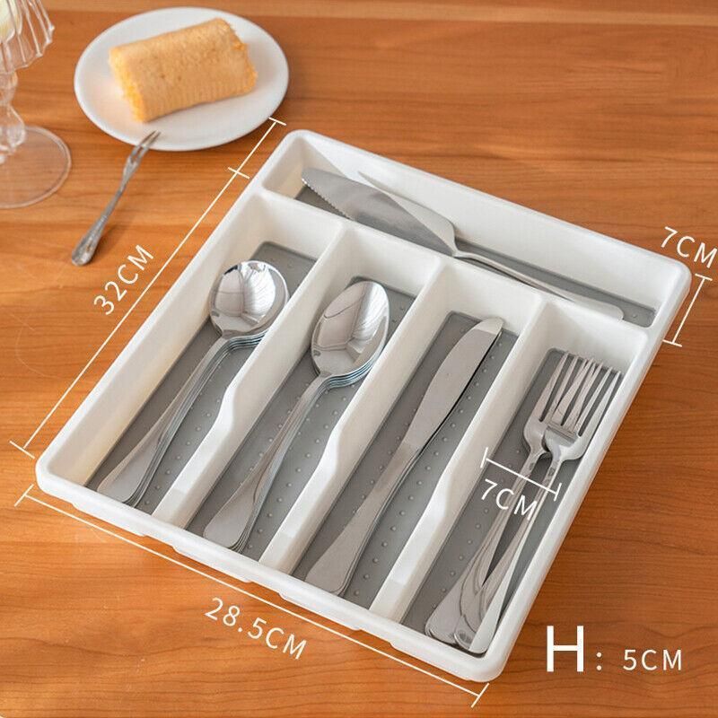 Kitchen Cutlery Large Tray Utensil Organiser Drawer Insert Divider Multi-Purpose - White