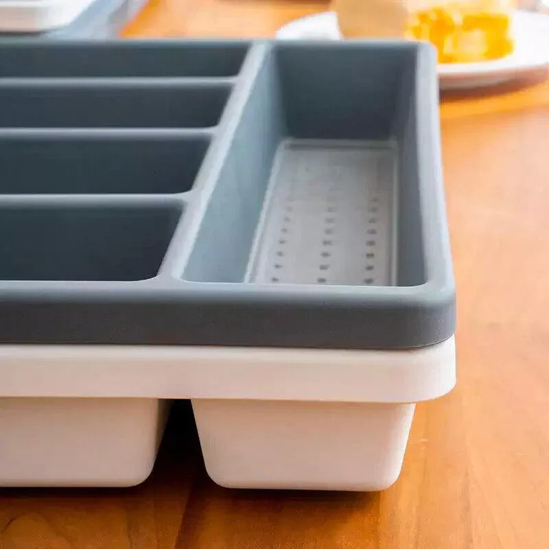 Kitchen Cutlery Large Tray Utensil Organiser Drawer Insert Divider Multi-Purpose - White