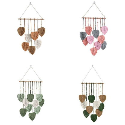 Handmade Braided Cotton Rope Leaves Wall Hanging Home Decoration Ornament - Pink