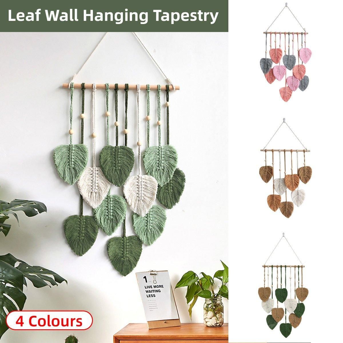 Handmade Braided Cotton Rope Leaves Wall Hanging Home Decoration Ornament - Pink