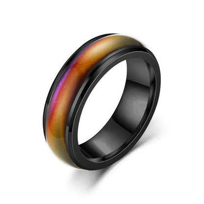 Mood Colour Changing Ring Temperature Sensitive Stainless Steel US Size 9 - Black