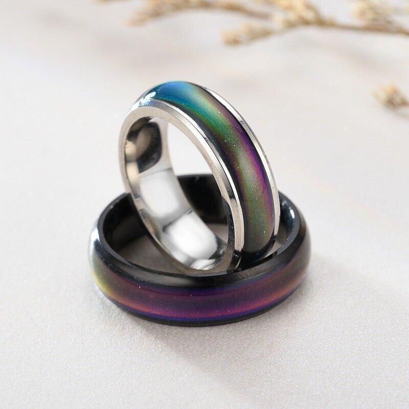 Mood Colour Changing Ring Temperature Sensitive Stainless Steel US Size 9 - Black
