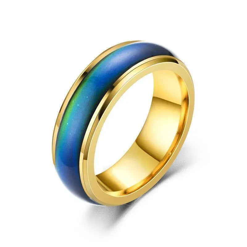 Mood Colour Changing Ring Temperature Sensitive Stainless Steel US Size 9 - Gold