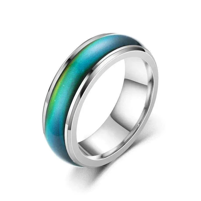 Mood Colour Changing Ring Temperature Sensitive Stainless Steel US Size 6 - Silver