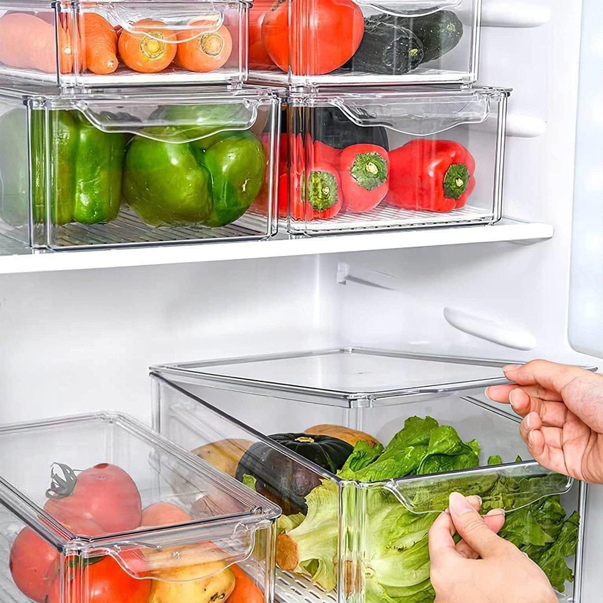 10PCS Clear PET Refrigerator Storage Box Food Grade Fruit Freezer Organizer Set