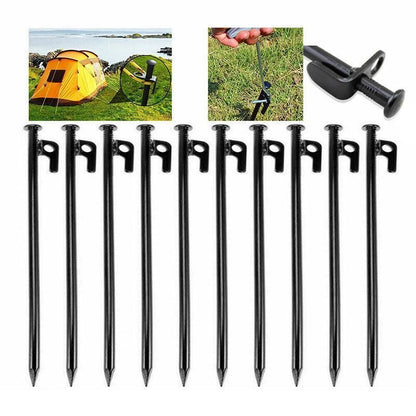 Heavy Duty Camping Tent Pegs 30cm Steel Ground Stakes Set of 10 for Outdoor Use