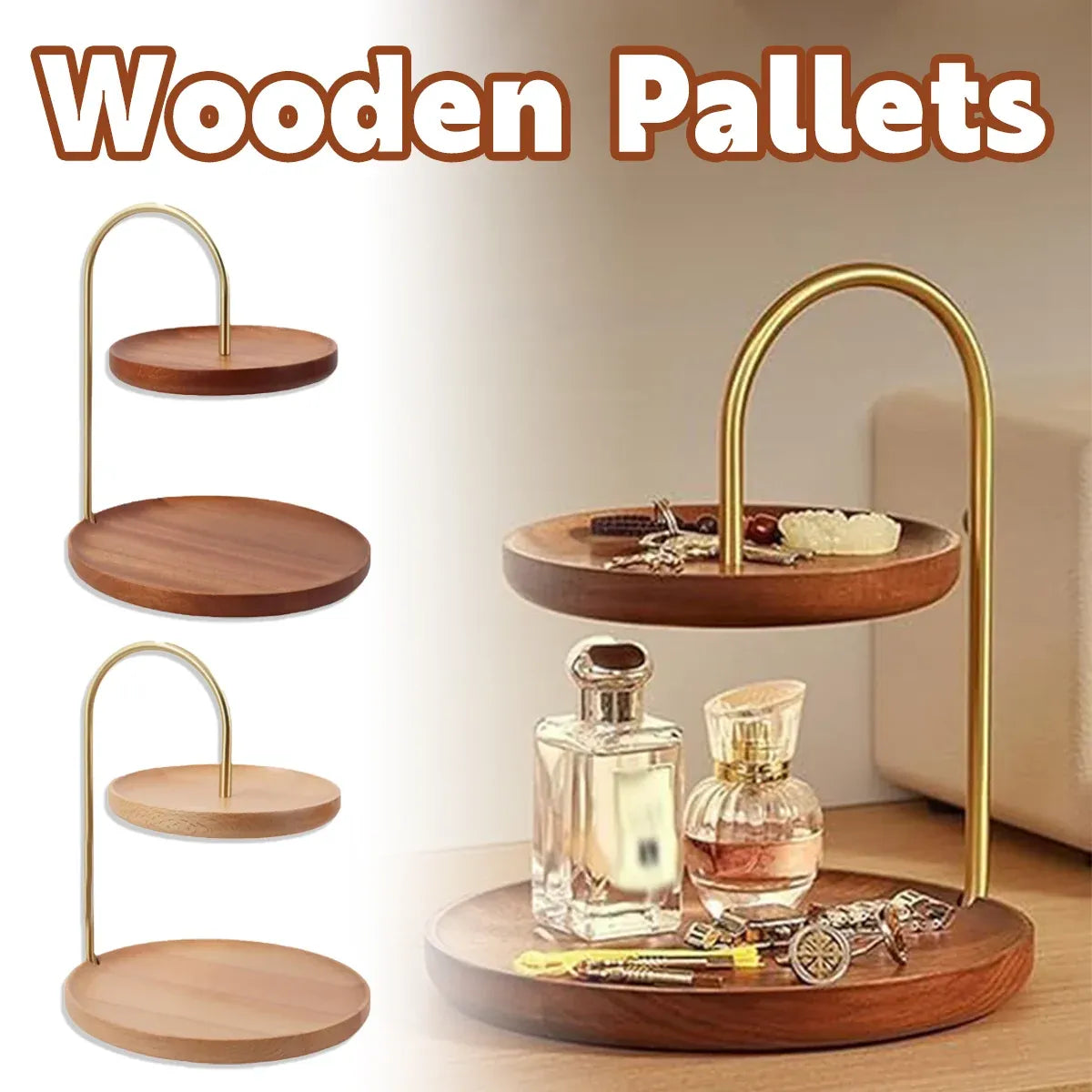 Two Layer Wooden Candy Tray Dessert Display Plate Stand Kitchen Storage Organizer - Light Brown