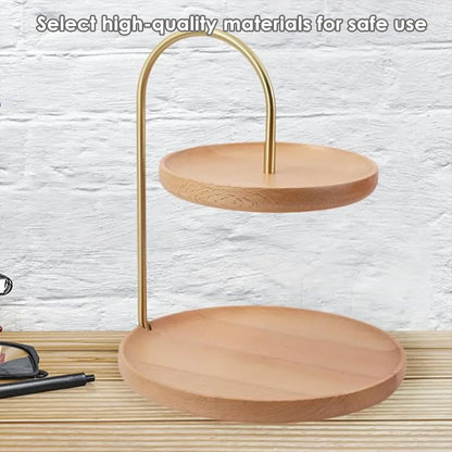 Two Layer Wooden Candy Tray Dessert Display Plate Stand Kitchen Storage Organizer - Light Brown