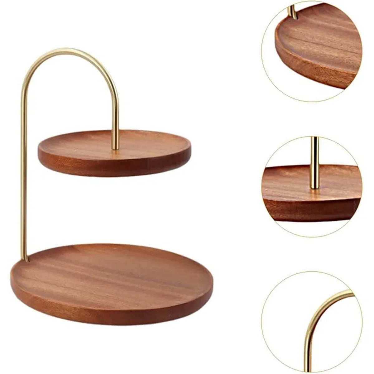 Two Layer Wooden Candy Tray Dessert Display Plate Stand Kitchen Storage Organizer - Light Brown