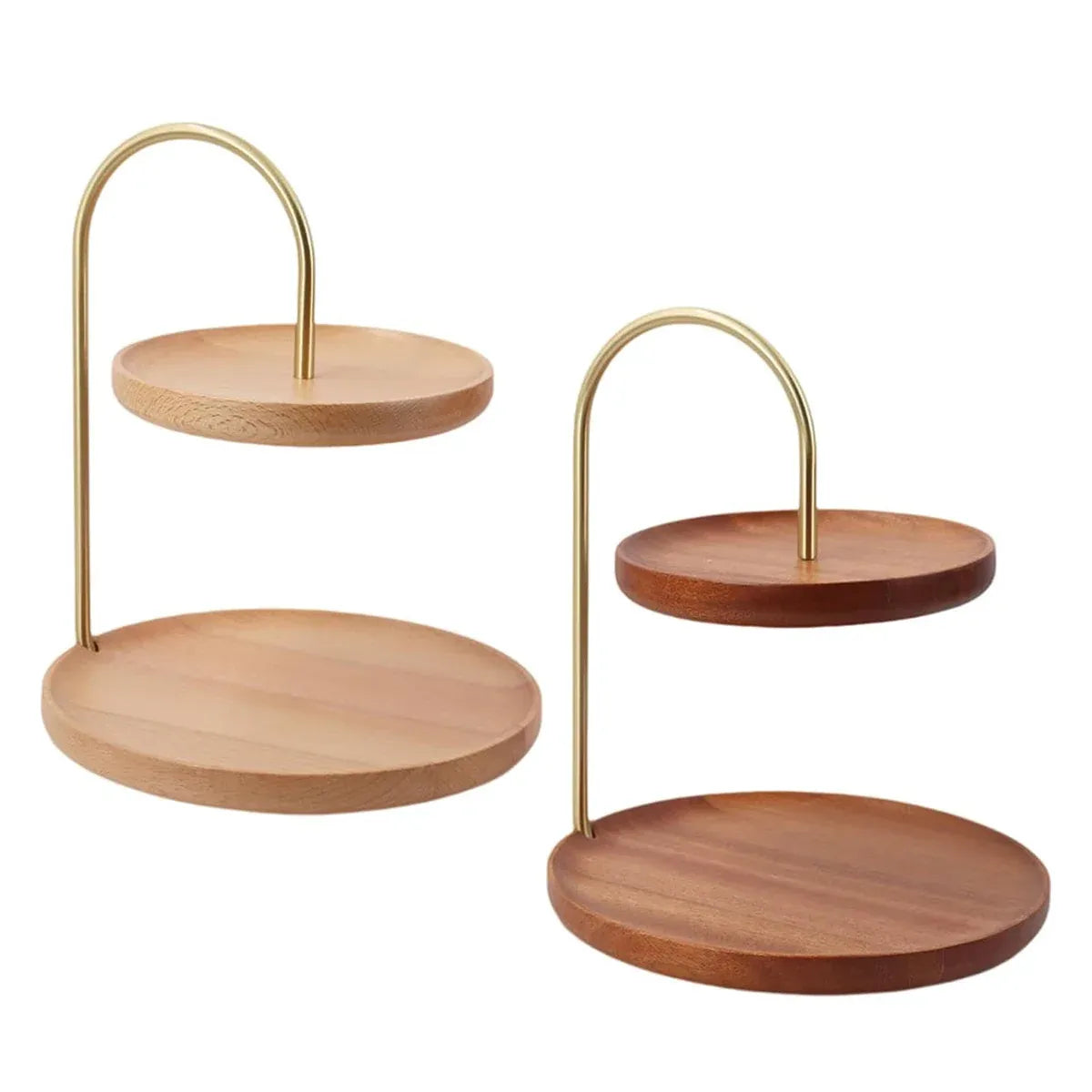 Two Layer Wooden Candy Tray Dessert Display Plate Stand Kitchen Storage Organizer - Light Brown