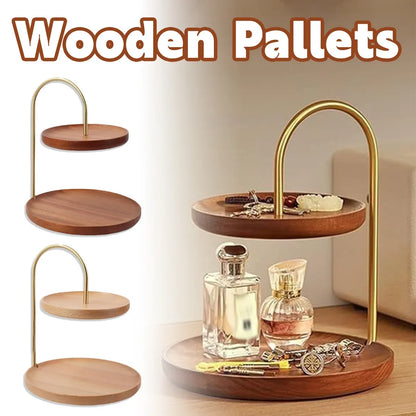 Two Layer Wooden Candy Tray Dessert Display Plate Stand Kitchen Storage Organizer - Dark Brown
