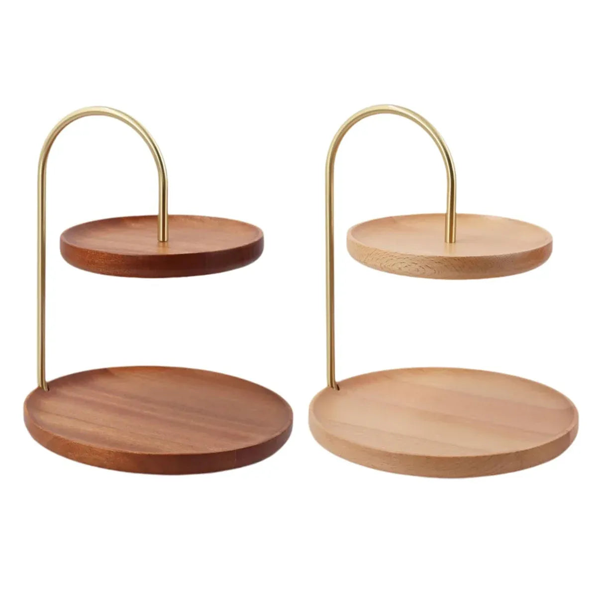 Two Layer Wooden Candy Tray Dessert Display Plate Stand Kitchen Storage Organizer - Dark Brown
