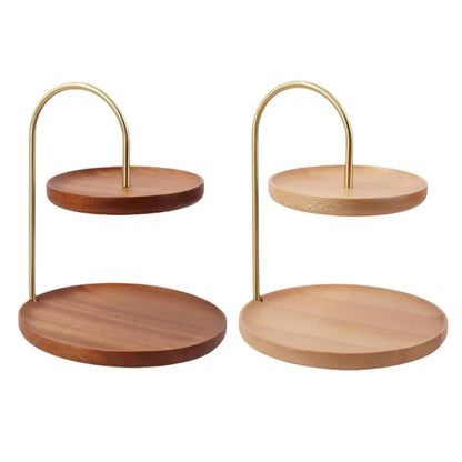 Two Layer Wooden Candy Tray Dessert Display Plate Stand Kitchen Storage Organizer - Dark Brown