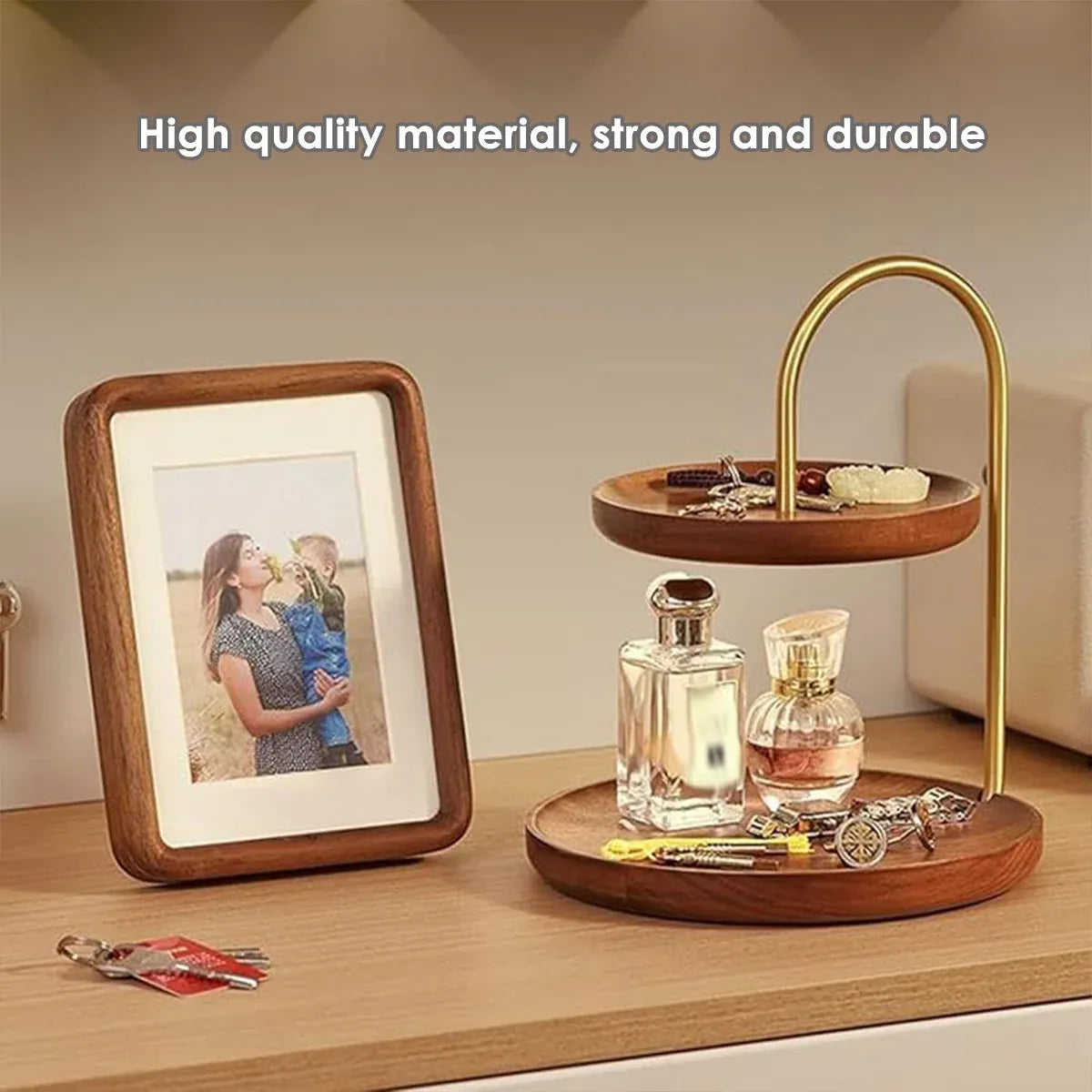 Two Layer Wooden Candy Tray Dessert Display Plate Stand Kitchen Storage Organizer - Dark Brown