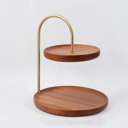 Two Layer Wooden Candy Tray Dessert Display Plate Stand Kitchen Storage Organizer - Dark Brown