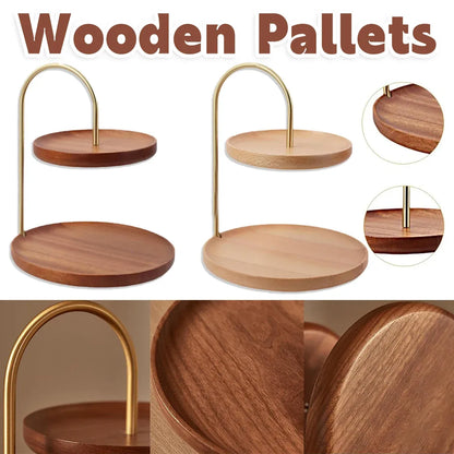 Two Layer Wooden Candy Tray Dessert Display Plate Stand Kitchen Storage Organizer - Dark Brown