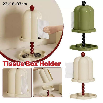 Double Shelf Paper Towel Box Dustproof Lid Vintage Tissue Holder for Kitchen - Green