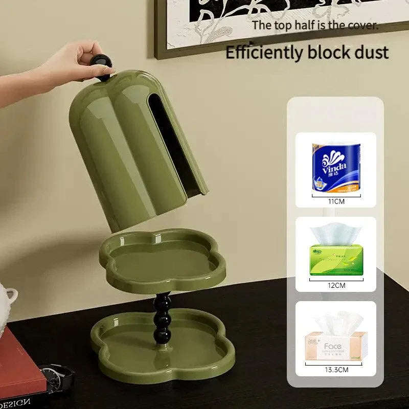 Double Shelf Paper Towel Box Dustproof Lid Vintage Tissue Holder for Kitchen - Green