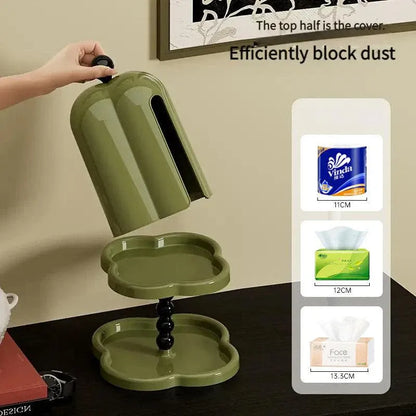 Double Shelf Paper Towel Box Dustproof Lid Vintage Tissue Holder for Kitchen - Green