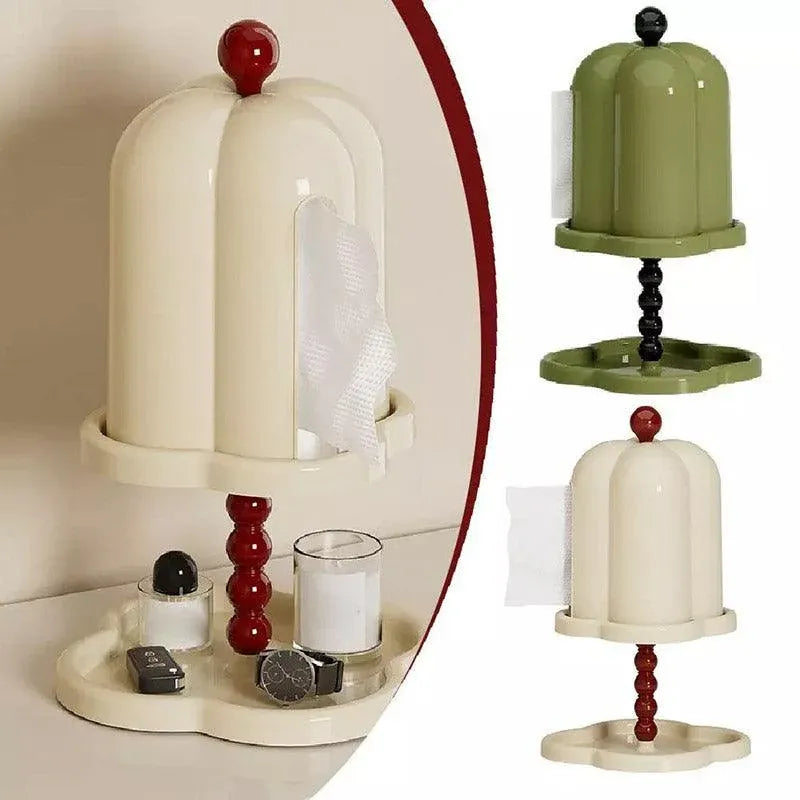 Double Shelf Paper Towel Box Dustproof Lid Vintage Tissue Holder for Kitchen - Green