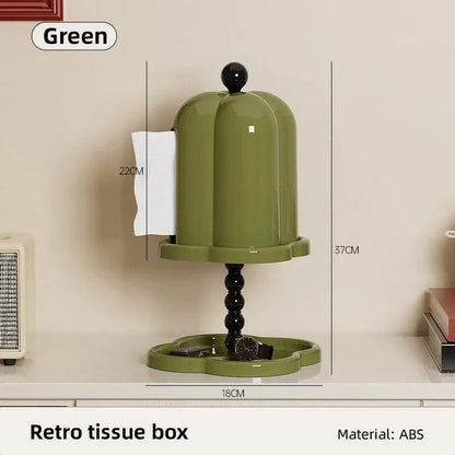 Double Shelf Paper Towel Box Dustproof Lid Vintage Tissue Holder for Kitchen - Green