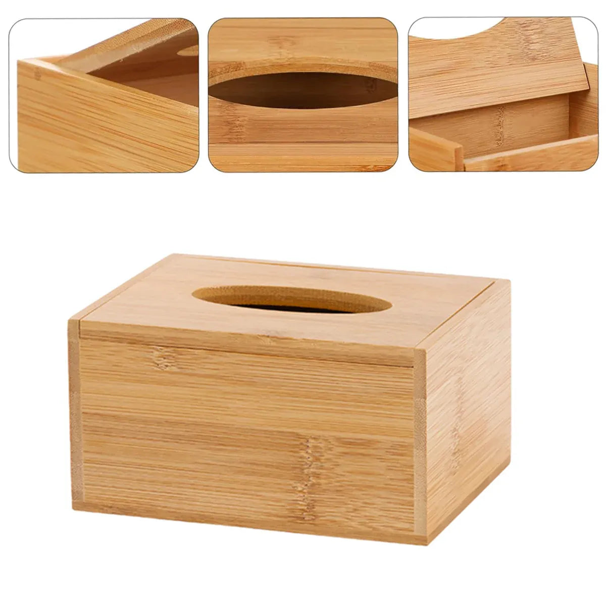 Bamboo Tissue Box Wooden Cover Dispenser Holder Storage Case for Home and Office