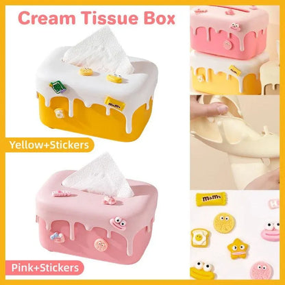 Cream Tissue Box Desktop Paper Holder Decorative Cardboard Napkin Storage Case - Yellow