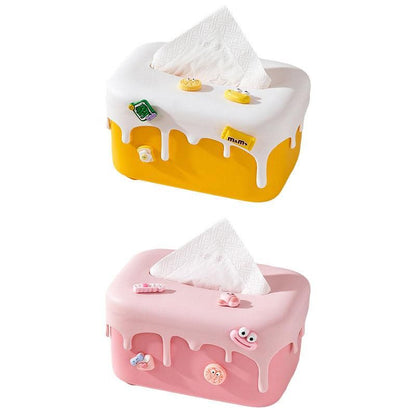 Cream Tissue Box Desktop Paper Holder Decorative Cardboard Napkin Storage Case - Yellow