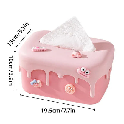 Cream Tissue Box Desktop Paper Holder Decorative Cardboard Napkin Storage Case - Yellow