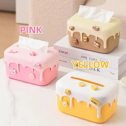 Cream Tissue Box Desktop Paper Holder Decorative Cardboard Napkin Storage Case - Yellow