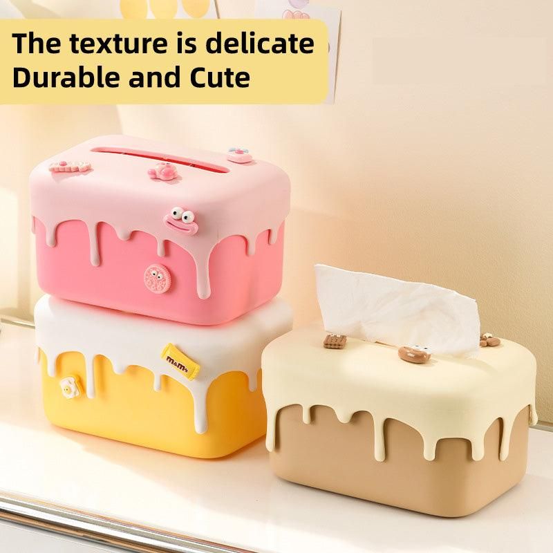 Cream Tissue Box Desktop Paper Holder Decorative Cardboard Napkin Storage Case - Yellow