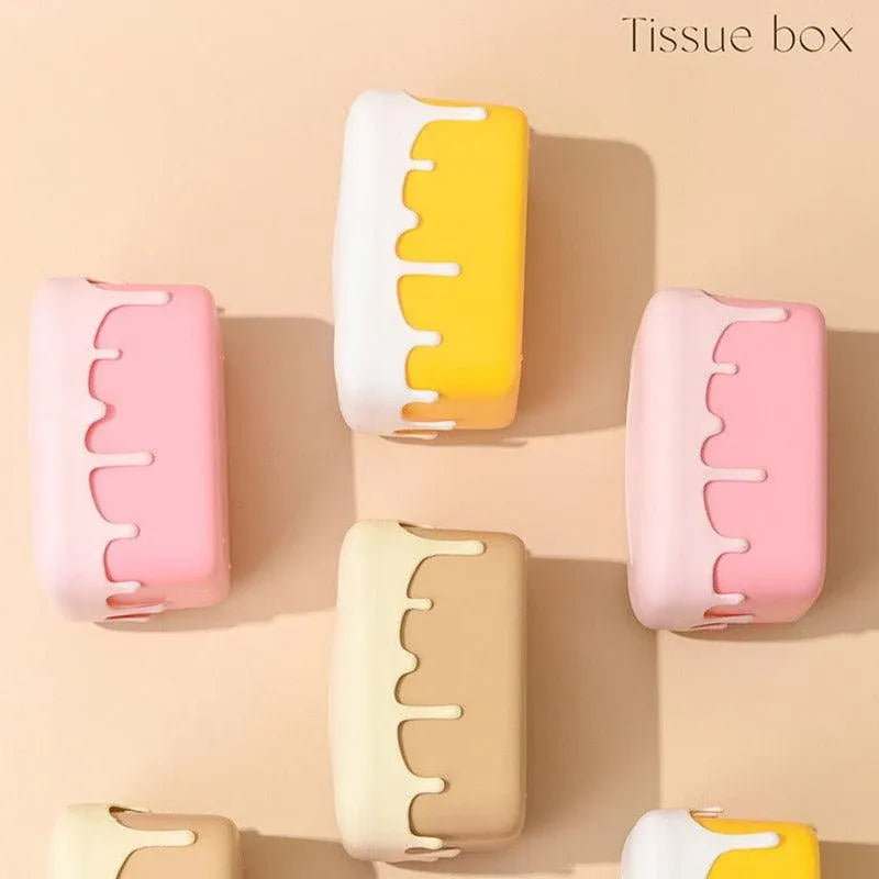Cream Tissue Box Desktop Paper Holder Decorative Cardboard Napkin Storage Case - Yellow