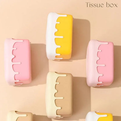 Cream Tissue Box Desktop Paper Holder Decorative Cardboard Napkin Storage Case - Yellow