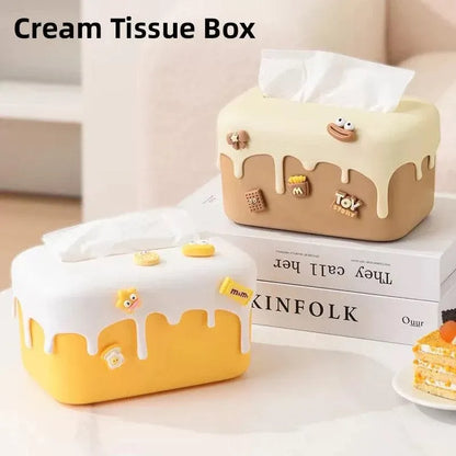 Cream Tissue Box Desktop Paper Holder Decorative Cardboard Napkin Storage Case - Yellow