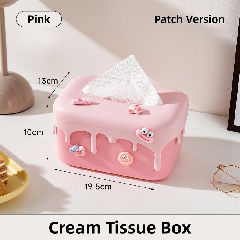 Cream Tissue Box Desktop Paper Holder Decorative Cardboard Napkin Storage Case - Yellow