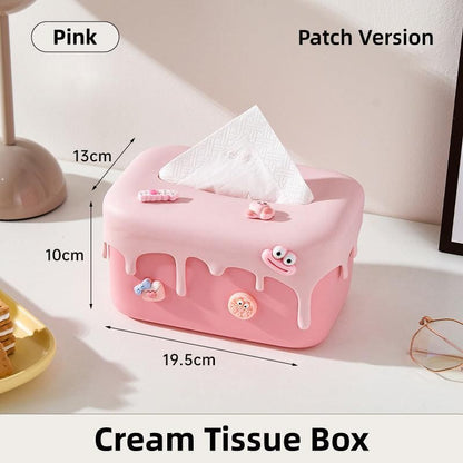 Cream Tissue Box Desktop Paper Holder Decorative Cardboard Napkin Storage Case - Yellow