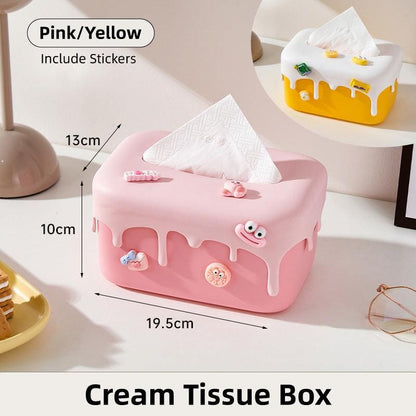 Cream Tissue Box Desktop Paper Holder Decorative Cardboard Napkin Storage Case - Yellow